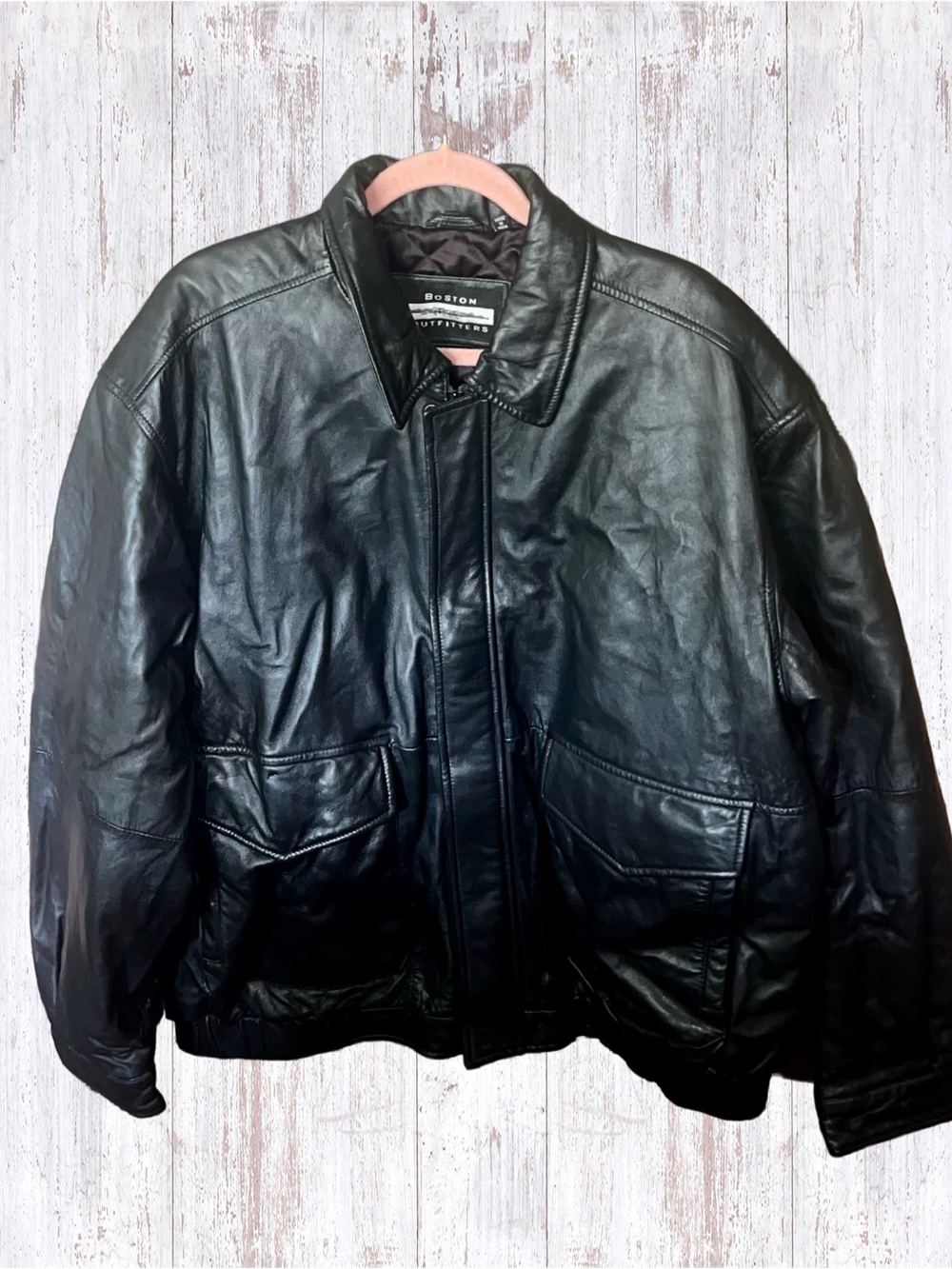 Boston Outfitters Black Leather Bomber Jacket XXL - Picture 2 of 14